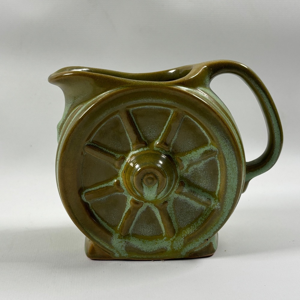Vintage Frankoma Wagon Wheel Creamer Prairie Green Small Pitcher